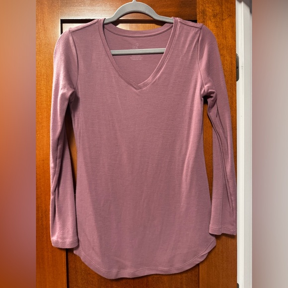 Woolx Women's V-Neck Long Sleeve Tunic Top - mauve - Picture 1 of 2